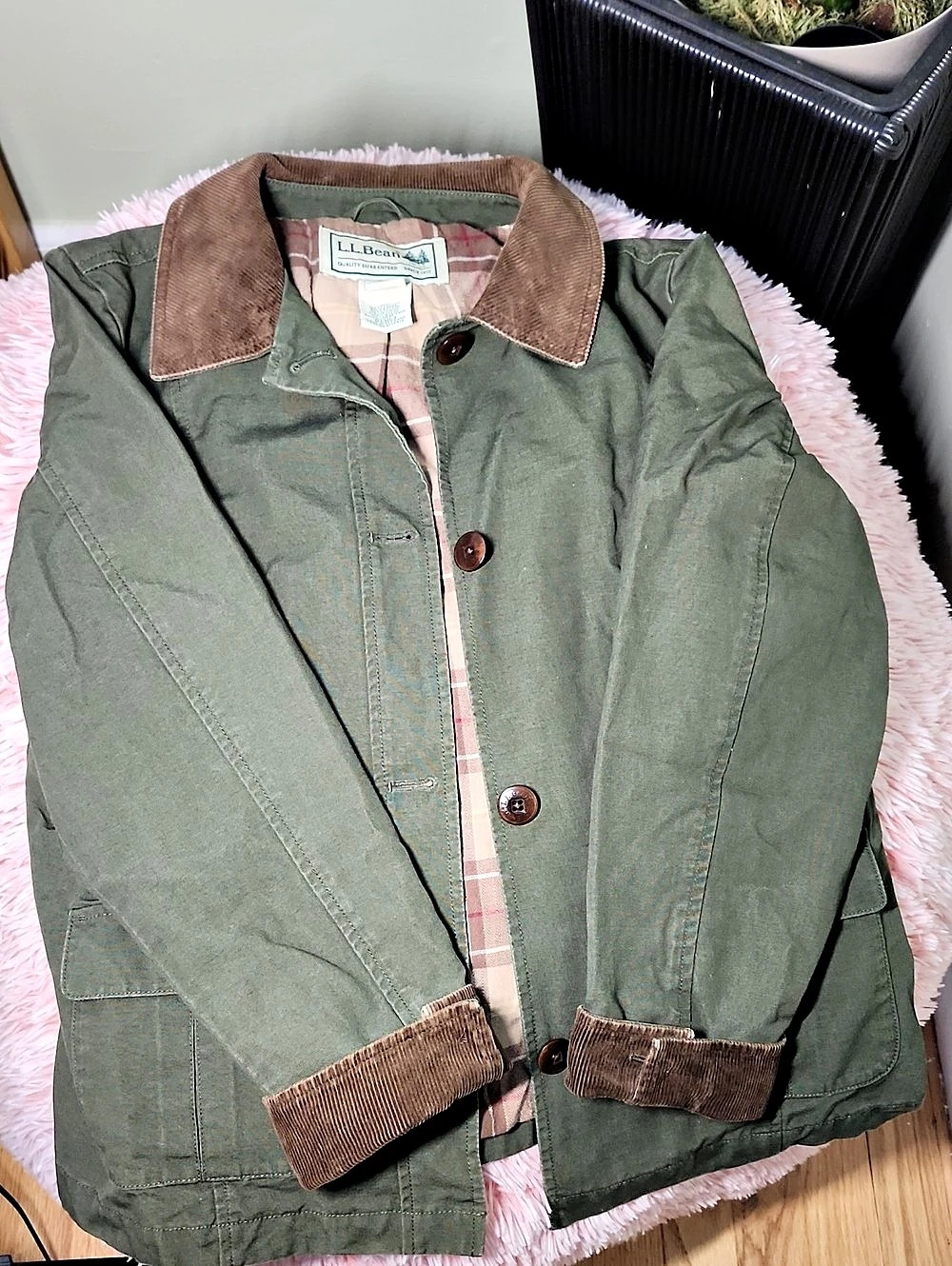 Large.Large.Bean Women's Adirondack Barn Coat Utility Jacket Green & Brown Large